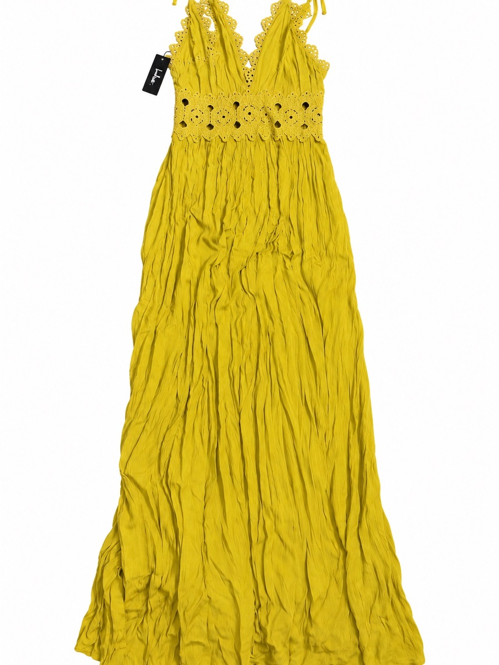 Lulu's Mustard Yellow Crochet-Waist Maxi Dress
